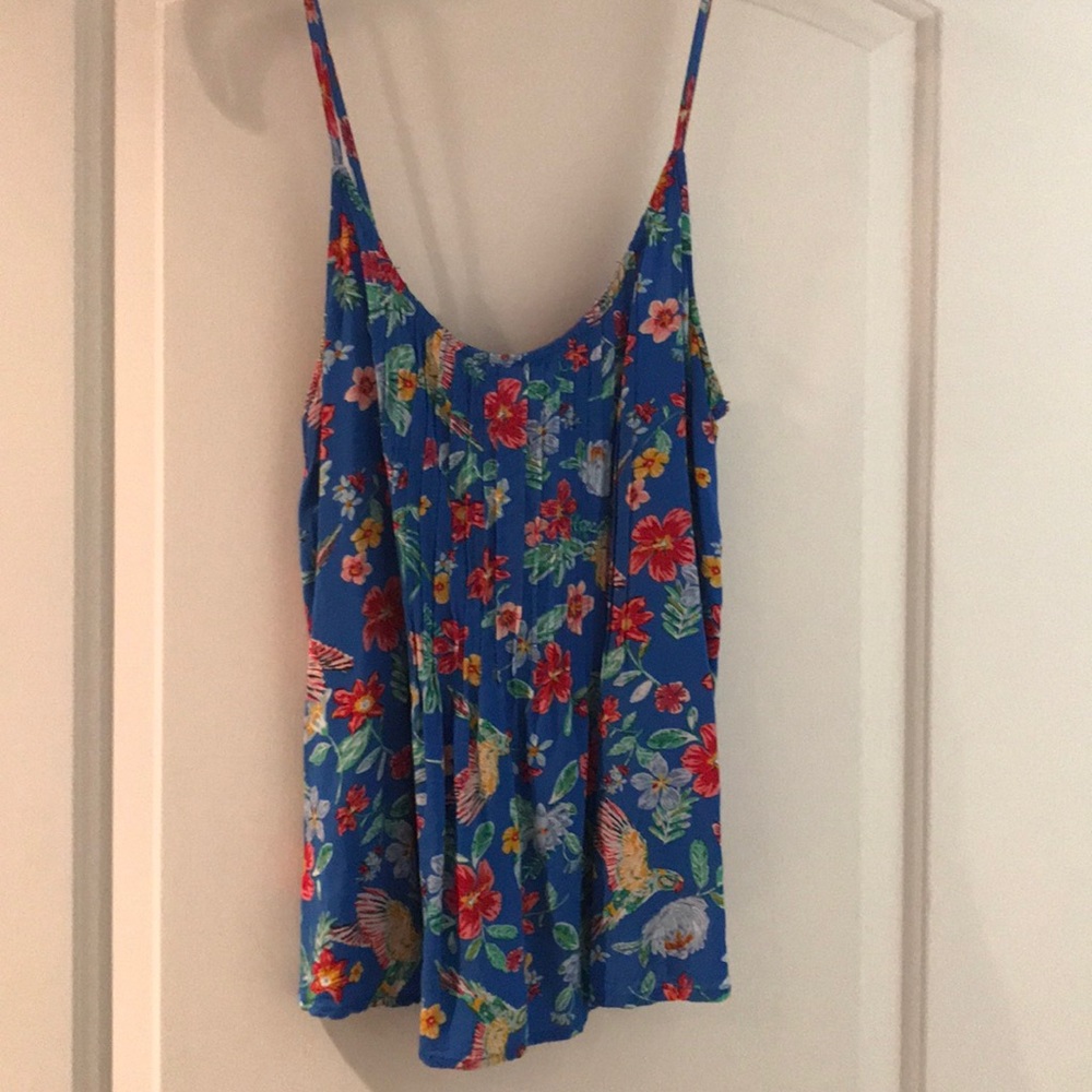 Blue floral print tank top